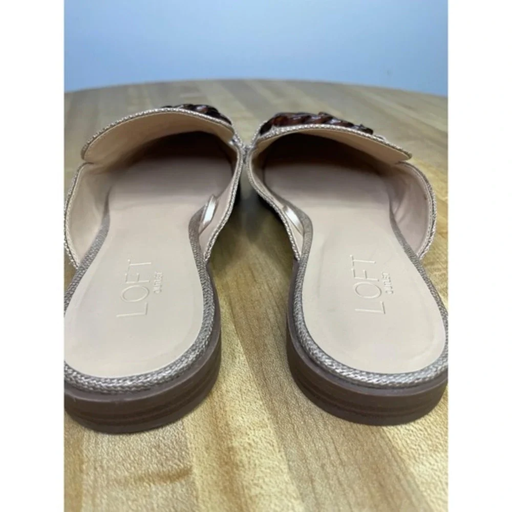 LOFT  Woven Chain Mule Slides‎ Womens 7 Tan Bronze Metallic Chain Detail